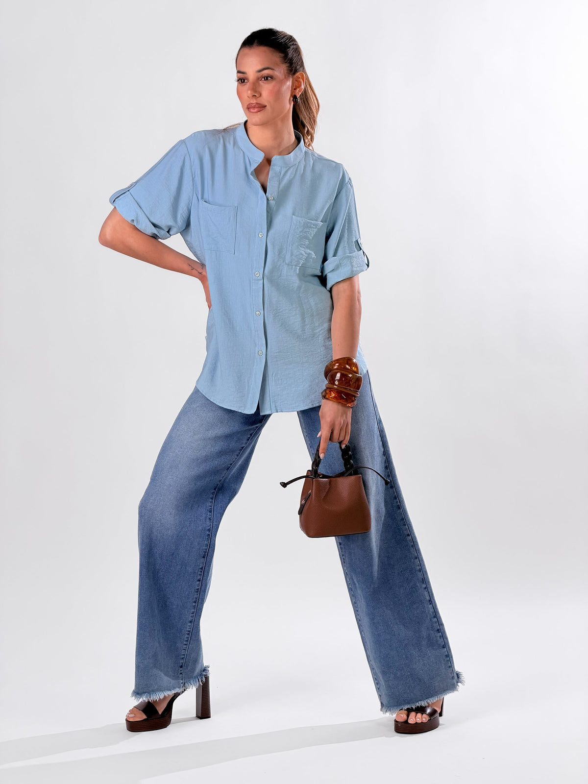 Cayetana — Camisa cuello mao efecto lino