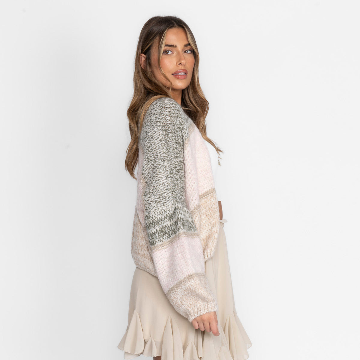 Rita — Cárdigan de rayas beige
