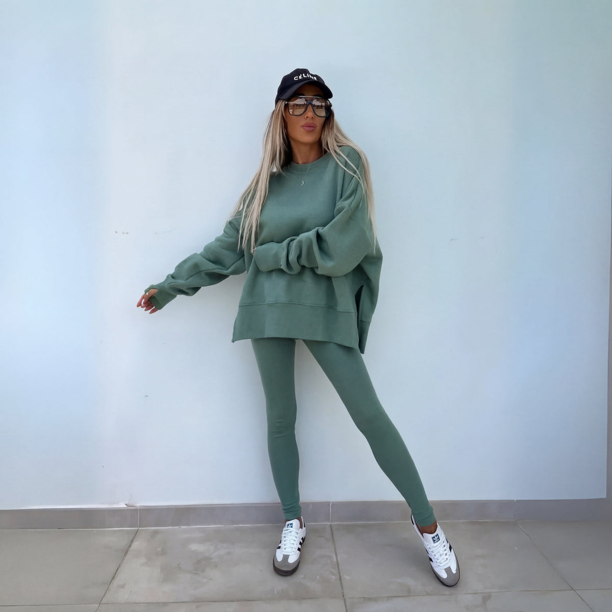 Citlali — Conjunto de sudadera oversize sin capucha y leggings