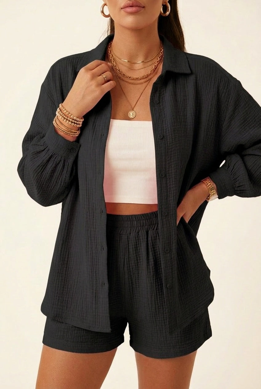 Ágata — Conjunto de camisa y short de muselina de manga larga