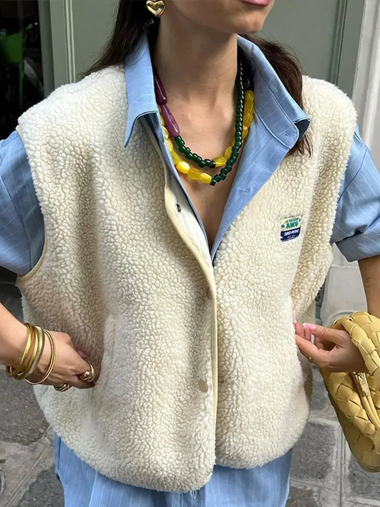 Mencía | Gilet de Borreguillo Mujer Escote V Sin Mangas