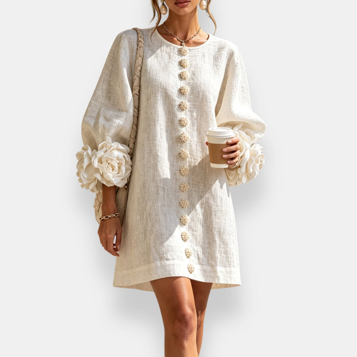 Abigail — Vestido con flores en relieve