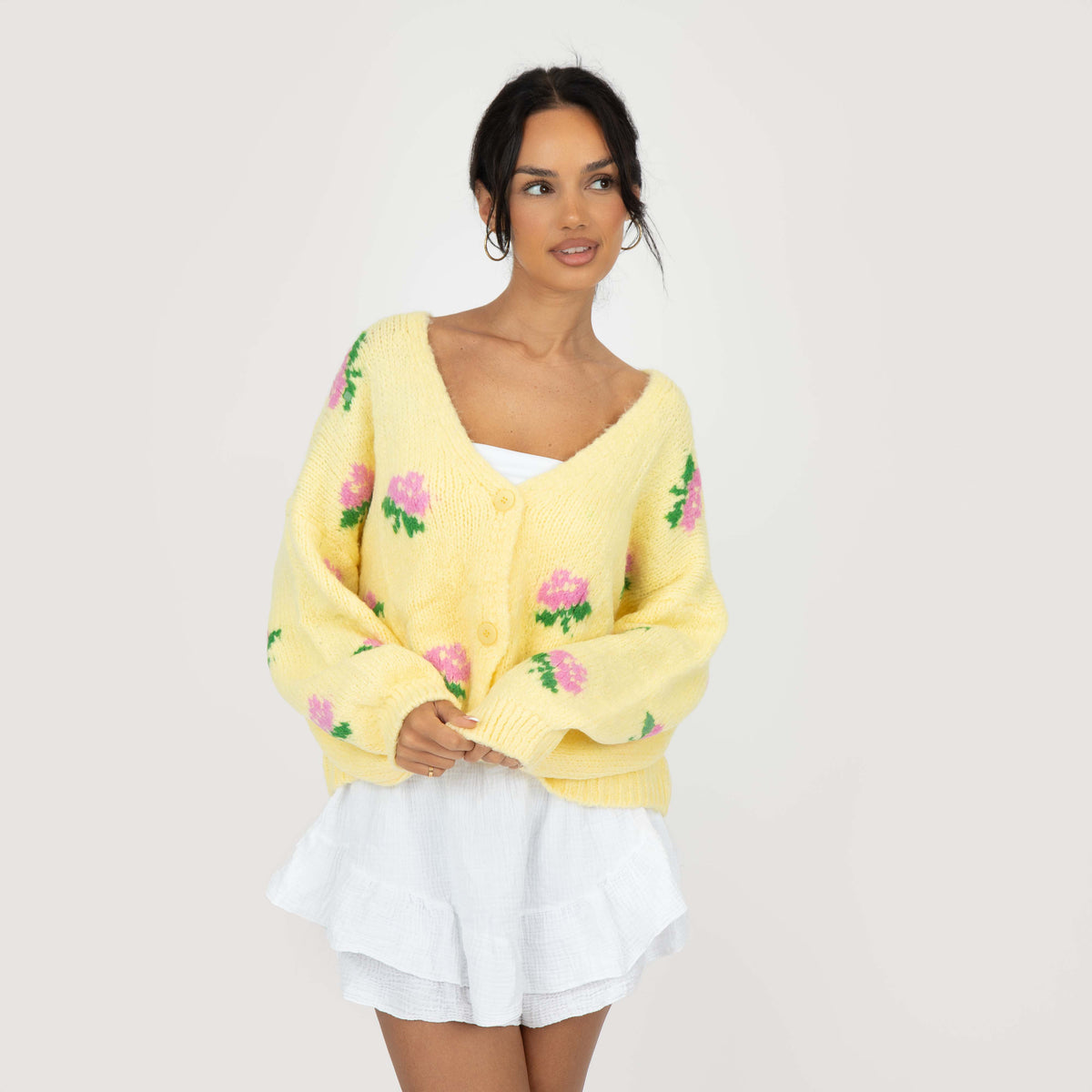 Gisela — Cárdigan holgado con rosas