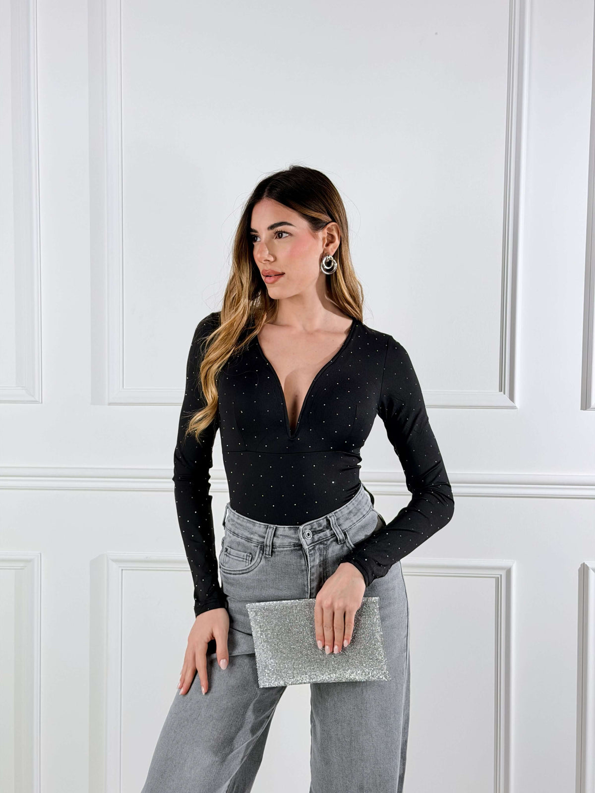 Janira — Body de escote de corazón con micro strass