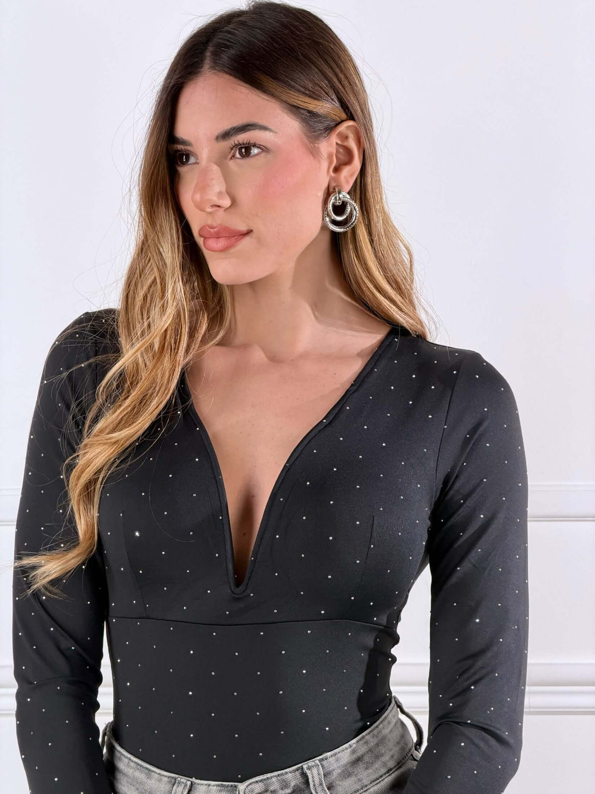 Janira — Body de escote de corazón con micro strass
