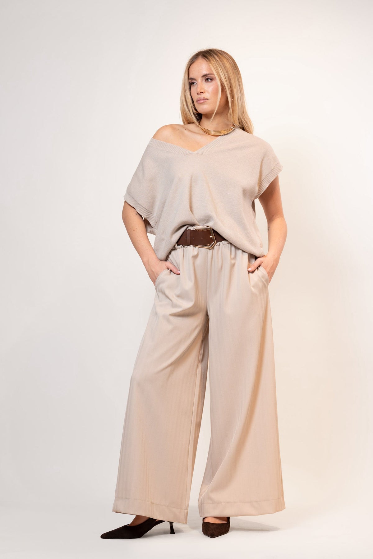 Francisca — Pantalón palazzo con cinturón