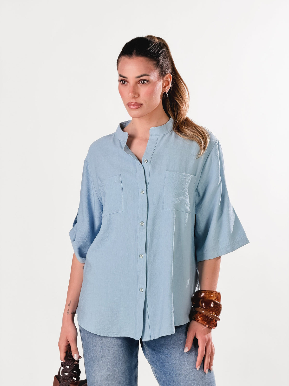 Cayetana — Camisa cuello mao efecto lino