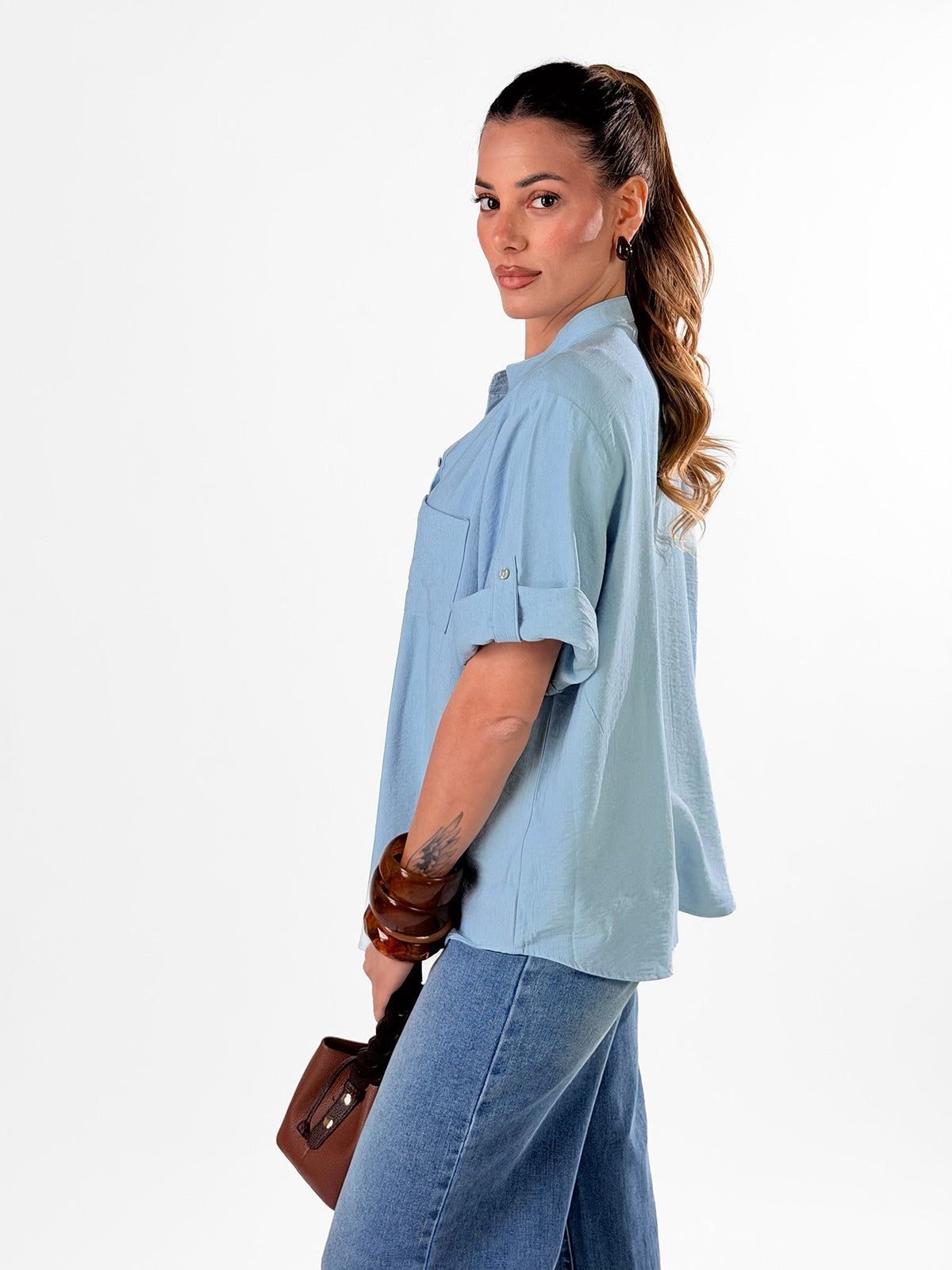 Cayetana — Camisa cuello mao efecto lino