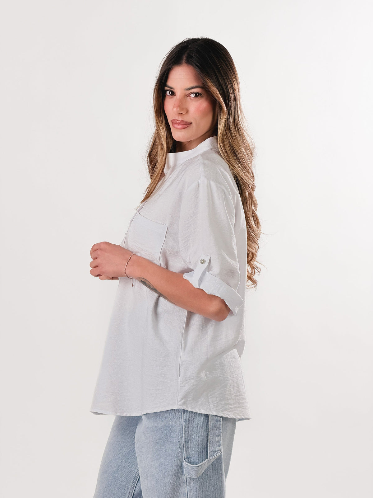 Cayetana — Camisa cuello mao efecto lino