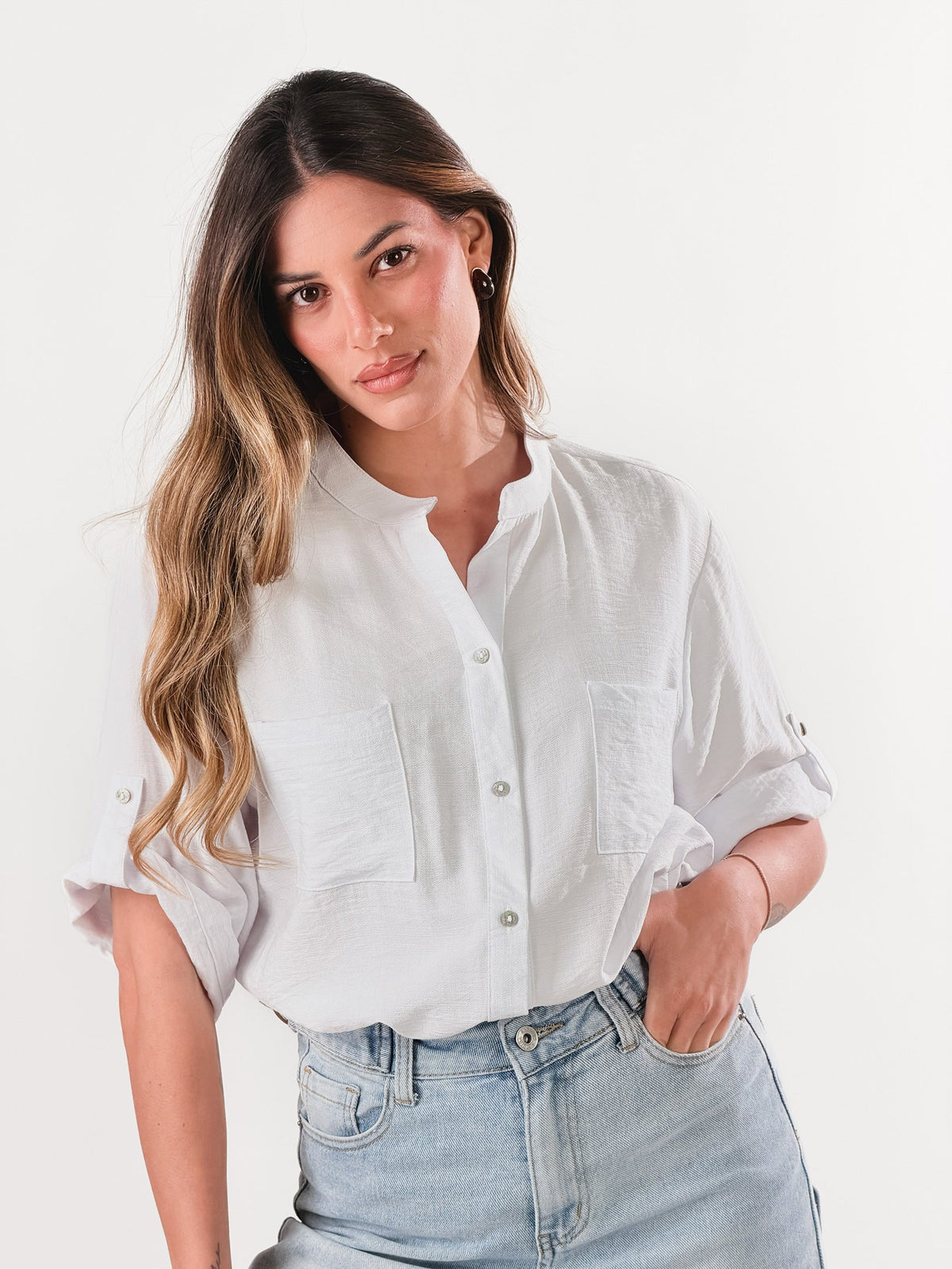Cayetana — Camisa cuello mao efecto lino