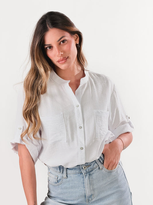 Cayetana — Camisa cuello mao efecto lino