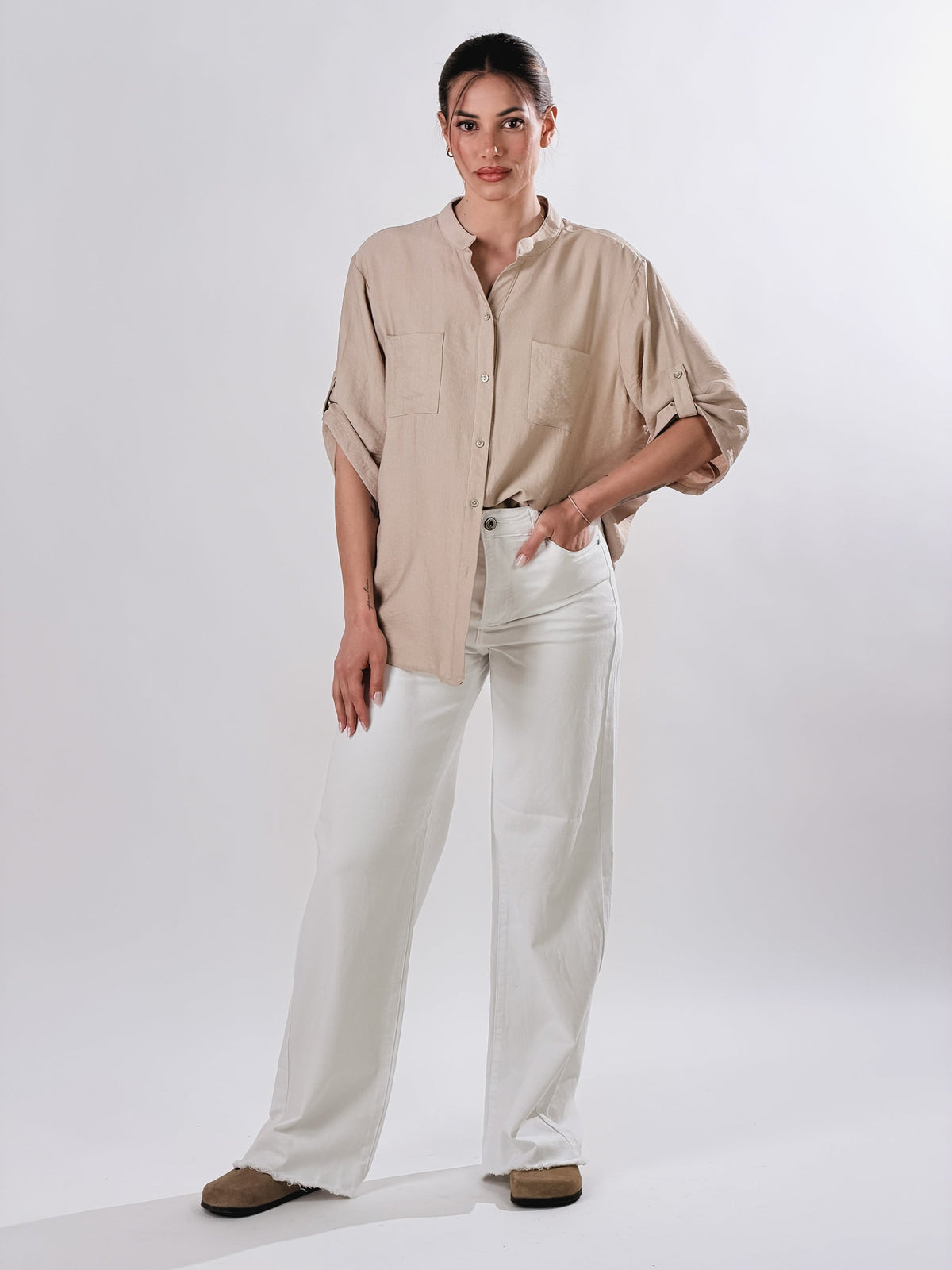 Cayetana — Camisa cuello mao efecto lino