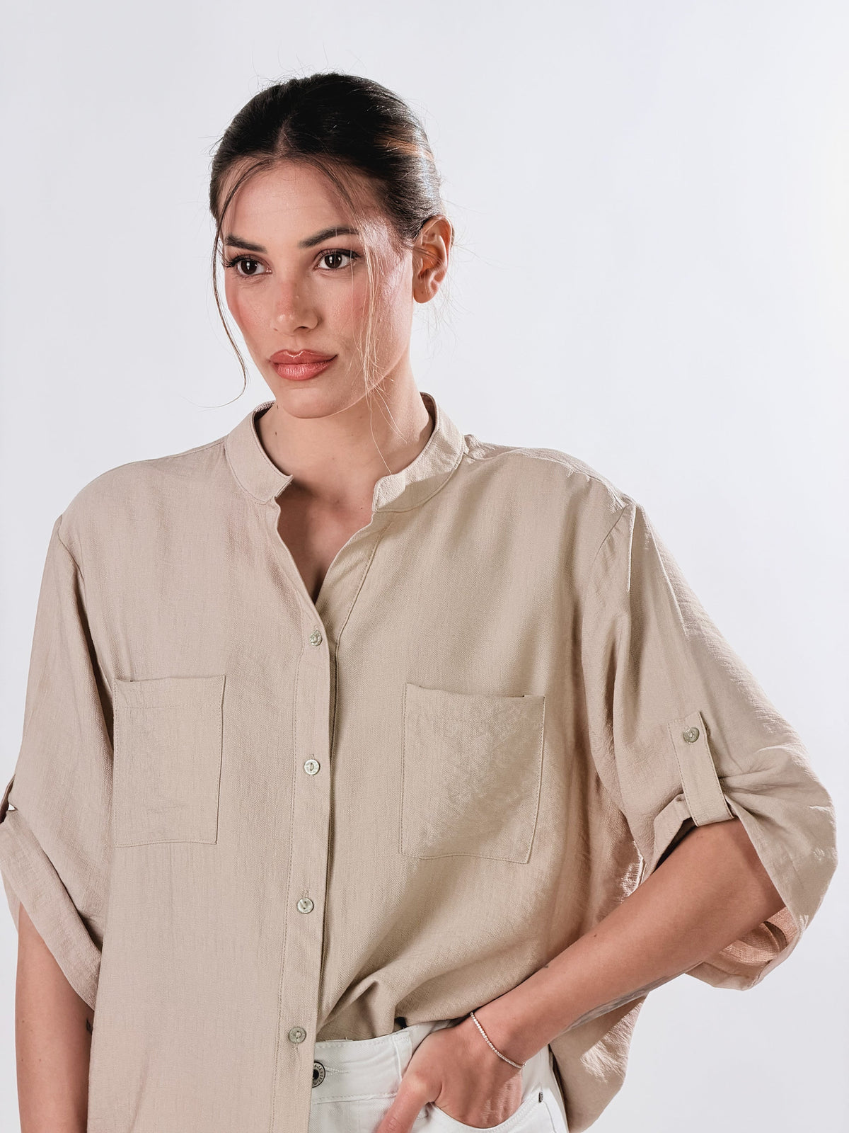 Cayetana — Camisa cuello mao efecto lino