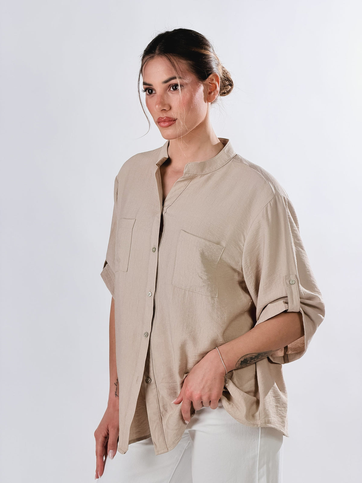 Cayetana — Camisa cuello mao efecto lino