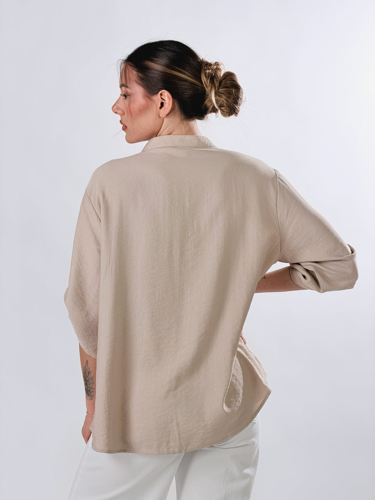 Cayetana — Camisa cuello mao efecto lino