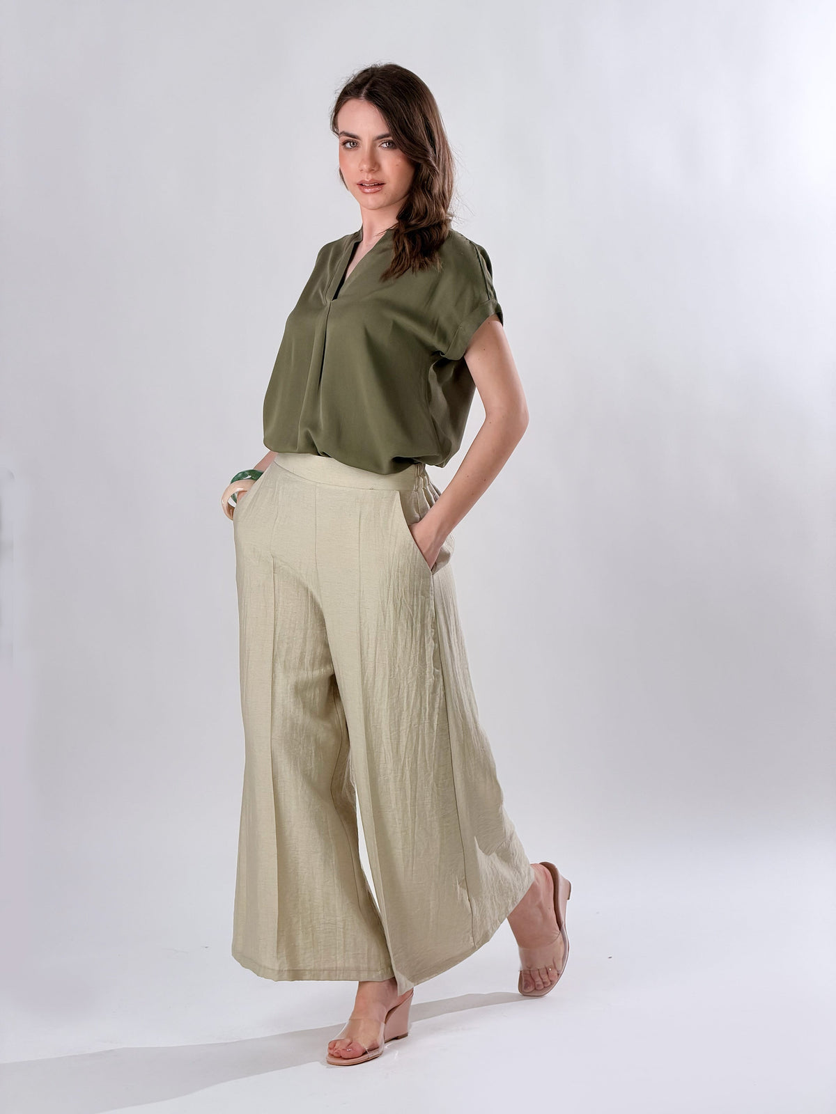 Aina — Pantalón ancho al tobillo de mezcla de lino