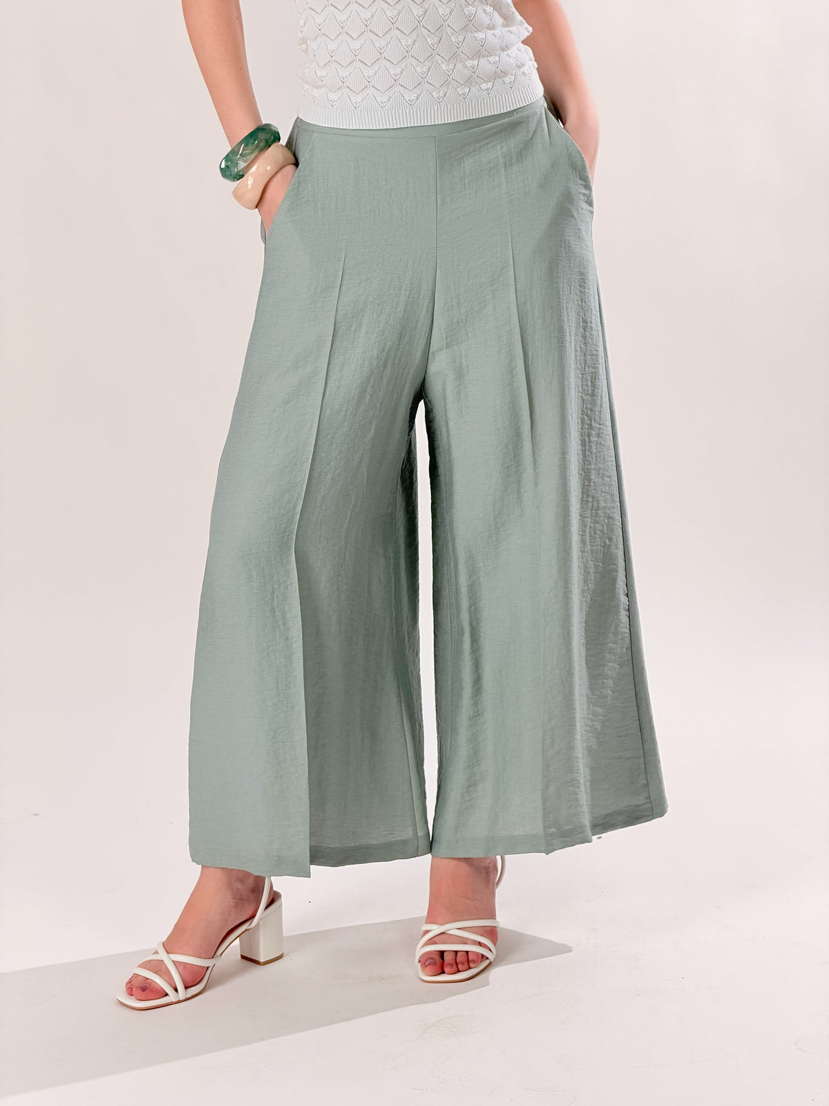 Aina — Pantalón ancho al tobillo de mezcla de lino