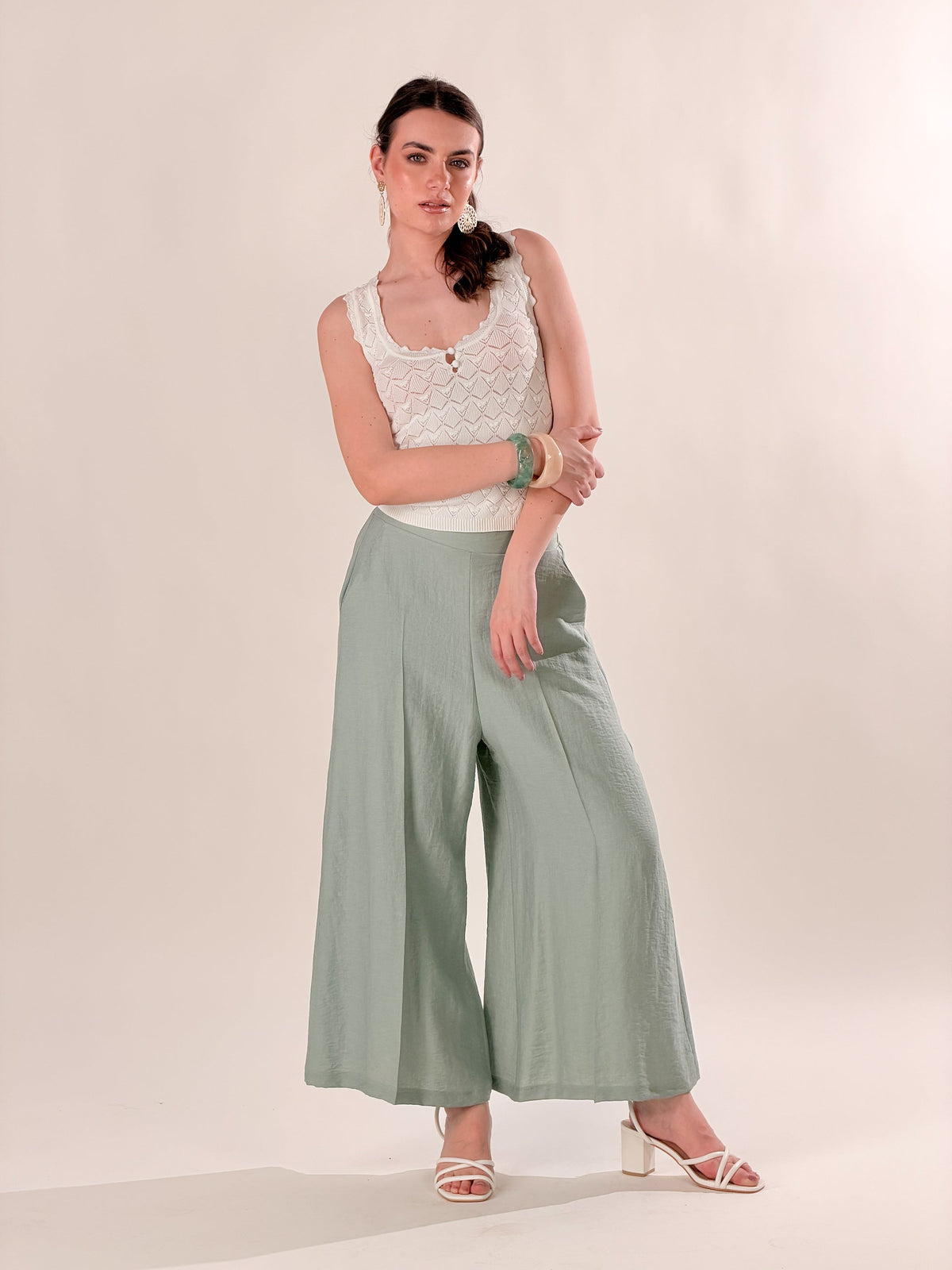 Aina — Pantalón ancho al tobillo de mezcla de lino