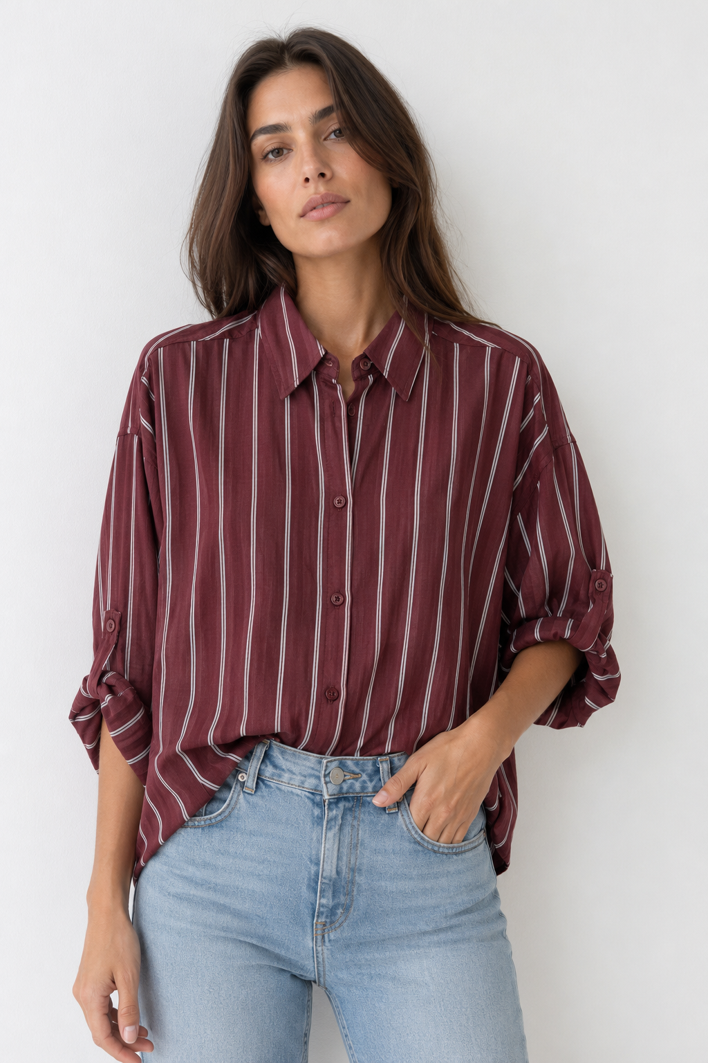 Isabel — Camisa oversize de rayas finas
