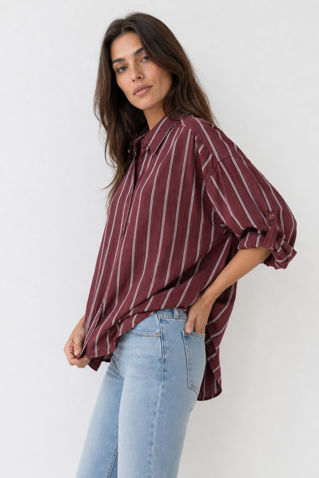 Isabel — Camisa oversize de rayas finas
