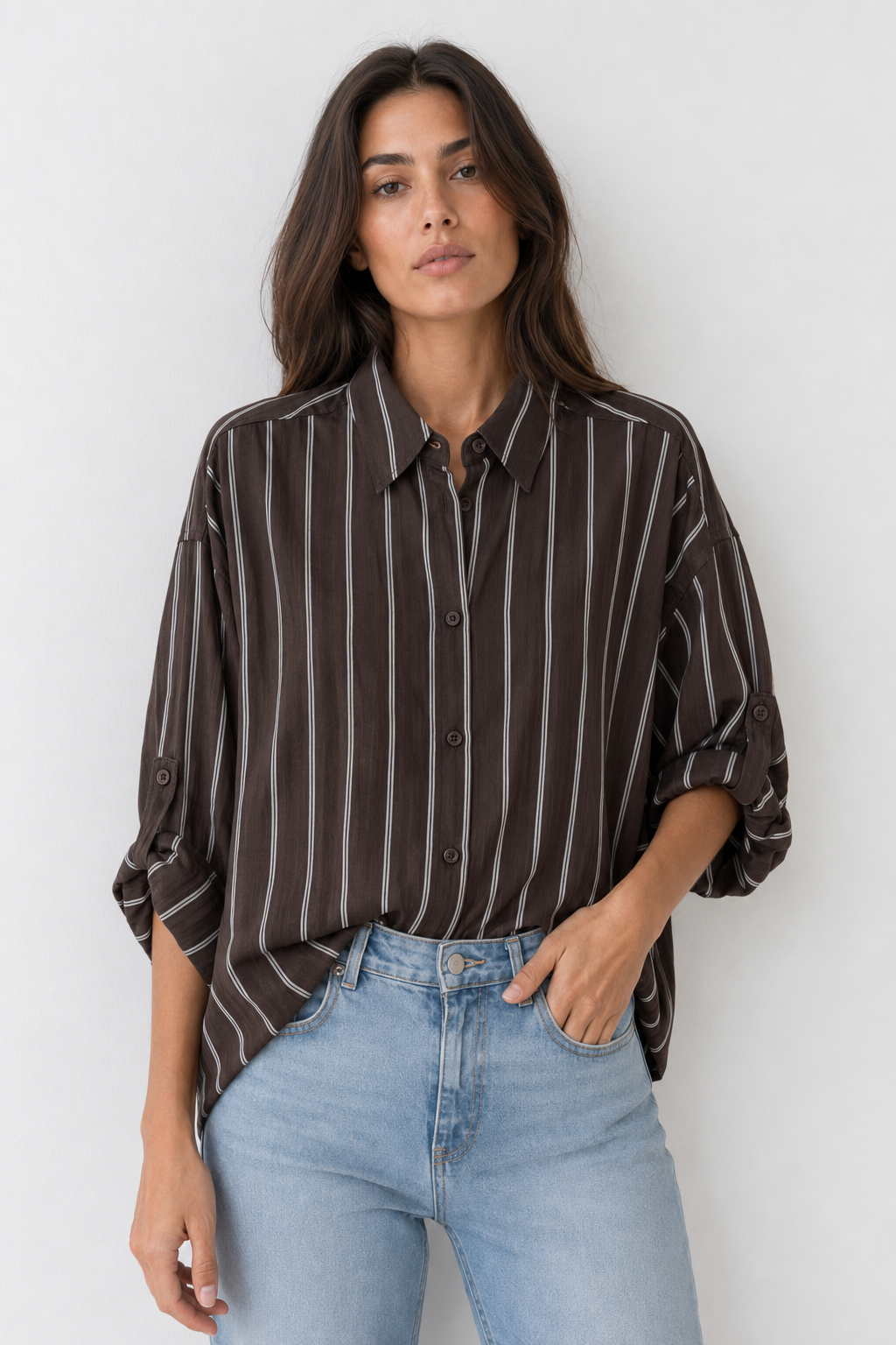 Isabel — Camisa oversize de rayas finas