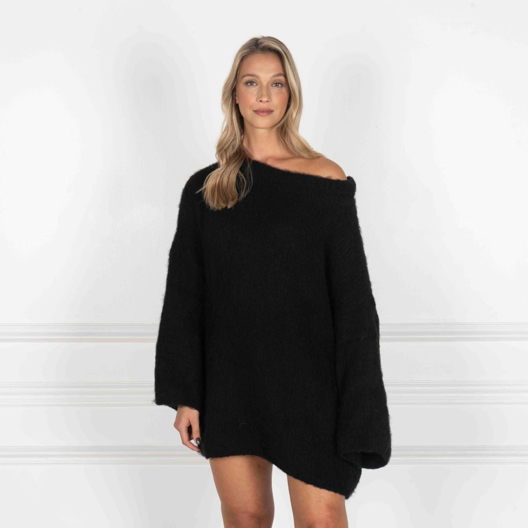 Mía — Vestido jersey ultra suave con hombros descubiertos