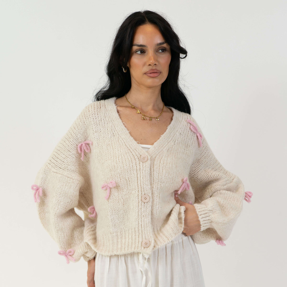 Aroa — Cárdigan holgado con mini lazos