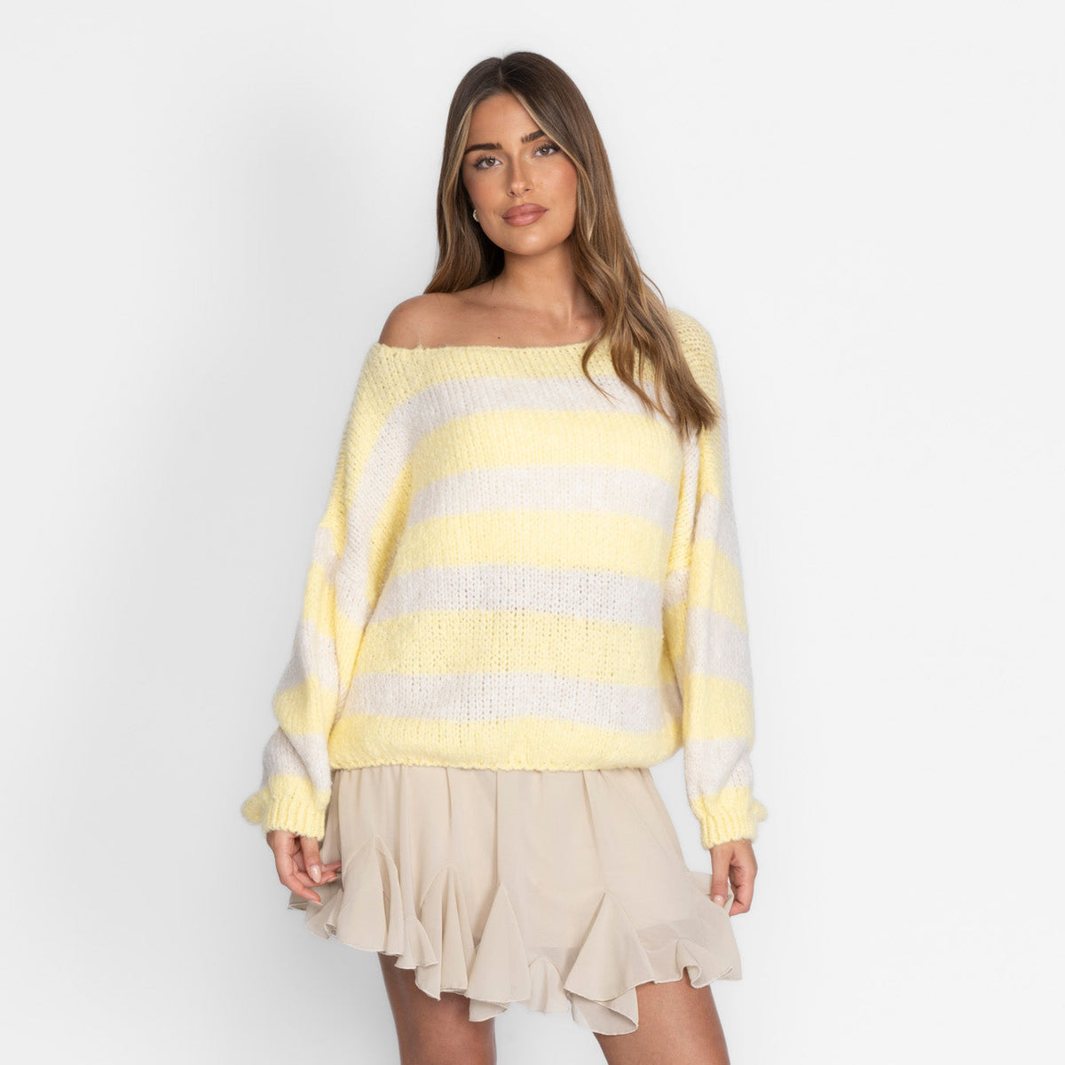 Naiara — Jersey casual de rayas con hombros descubiertos