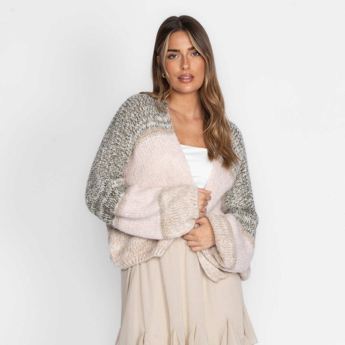 Rita — Cárdigan de rayas beige