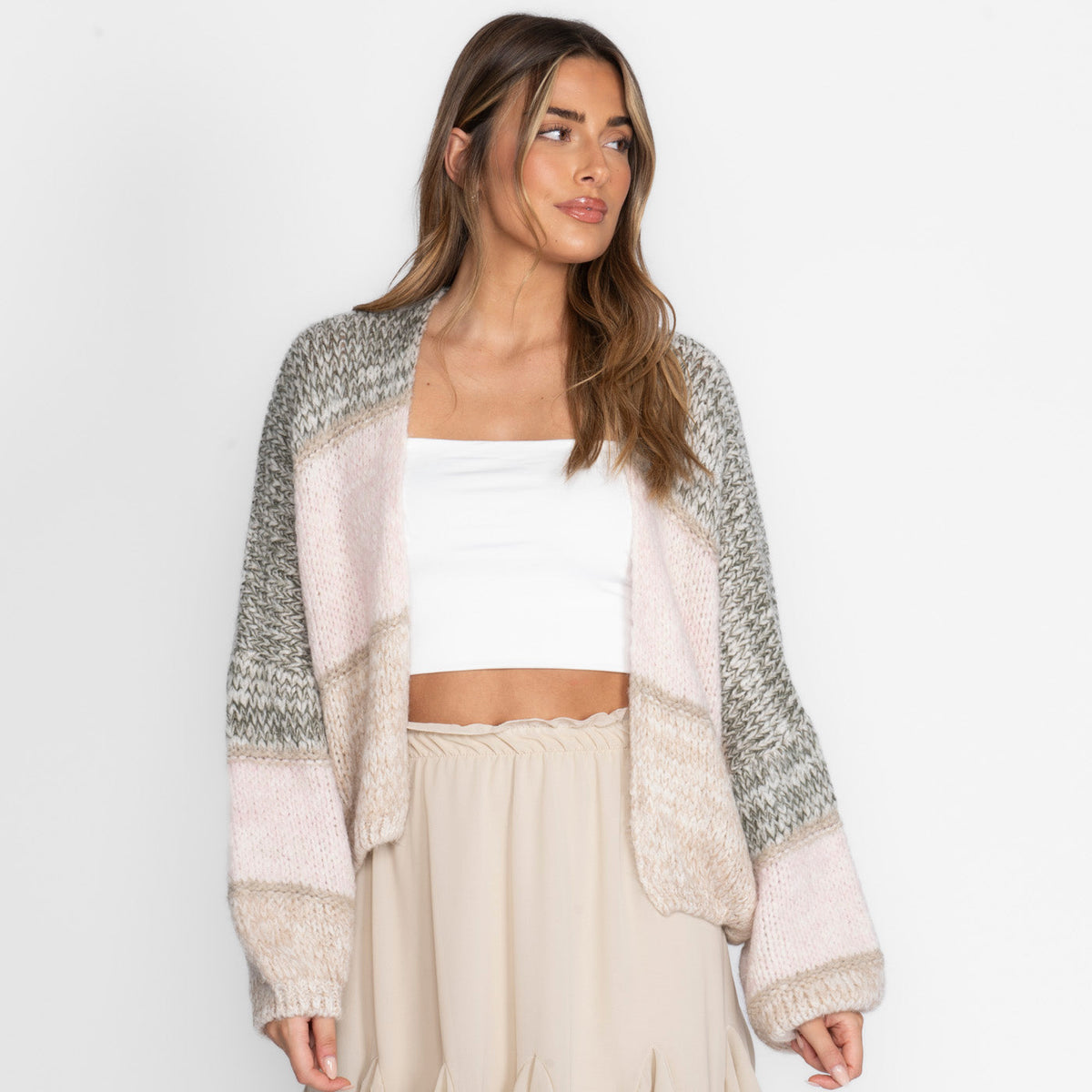 Rita — Cárdigan de rayas beige