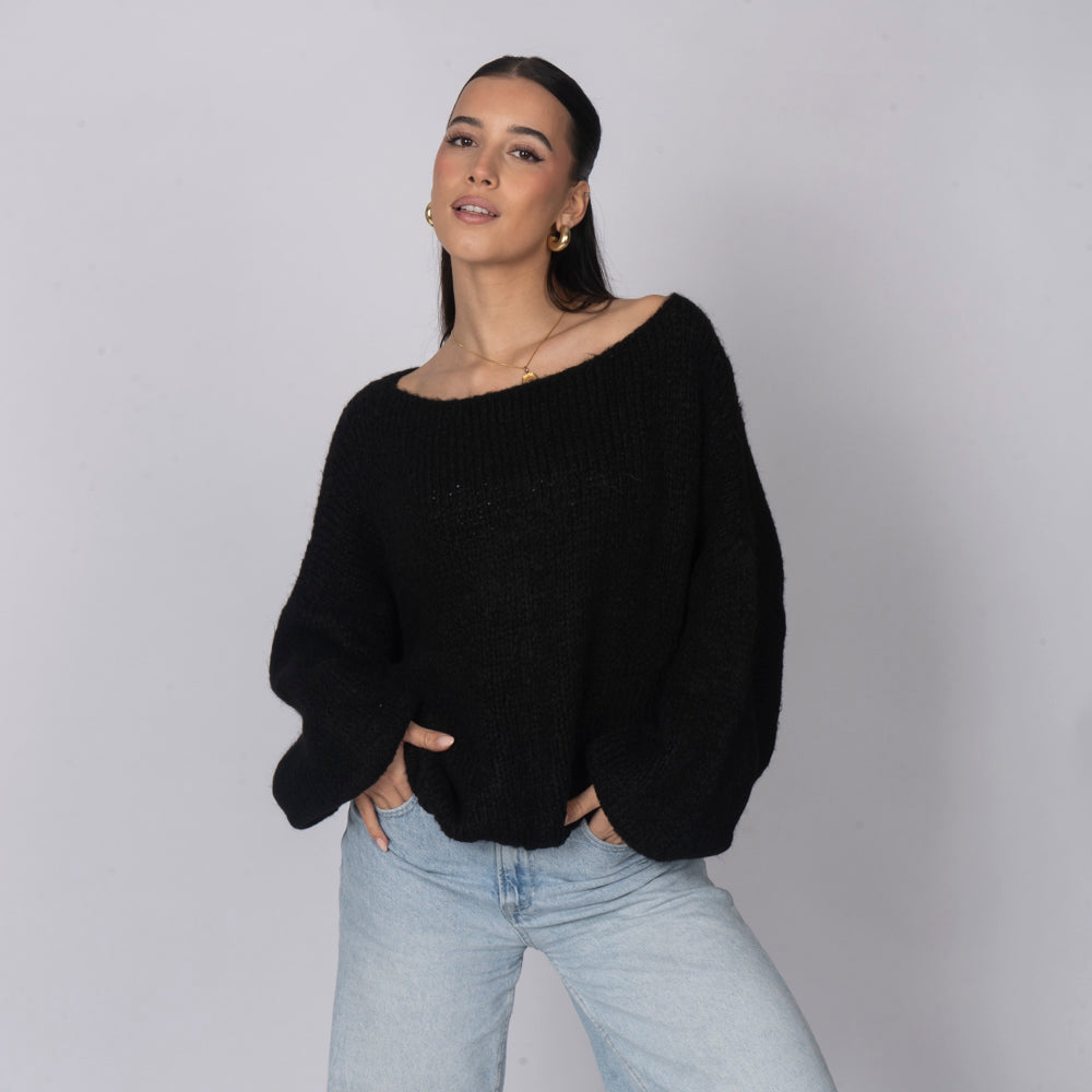 Nayara — Jersey casual con hombros descubiertos
