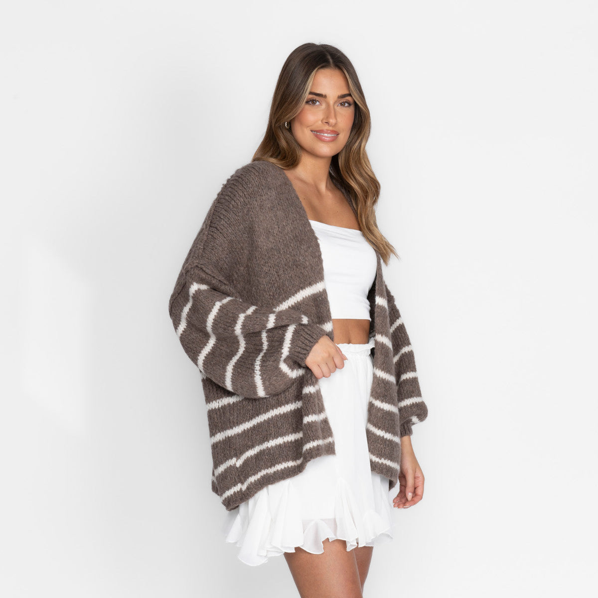 Maribel — Cárdigan de rayas casual acogedor