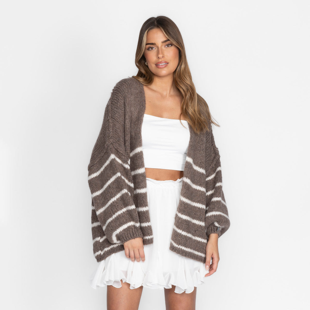 Maribel — Cárdigan de rayas casual acogedor
