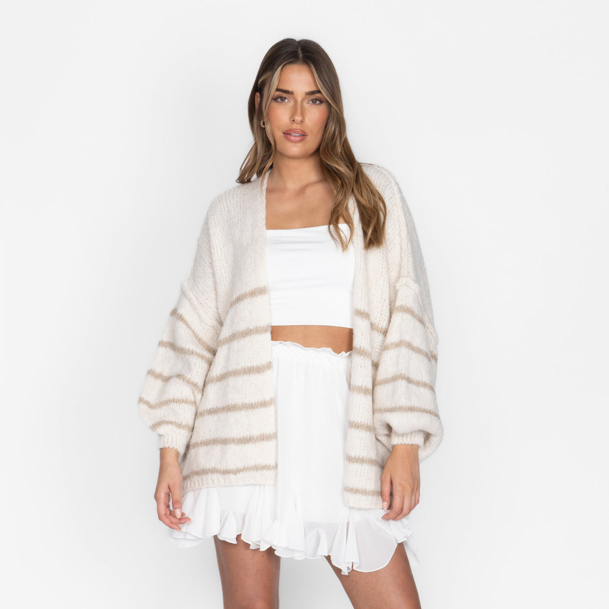 Maribel — Cárdigan de rayas casual acogedor