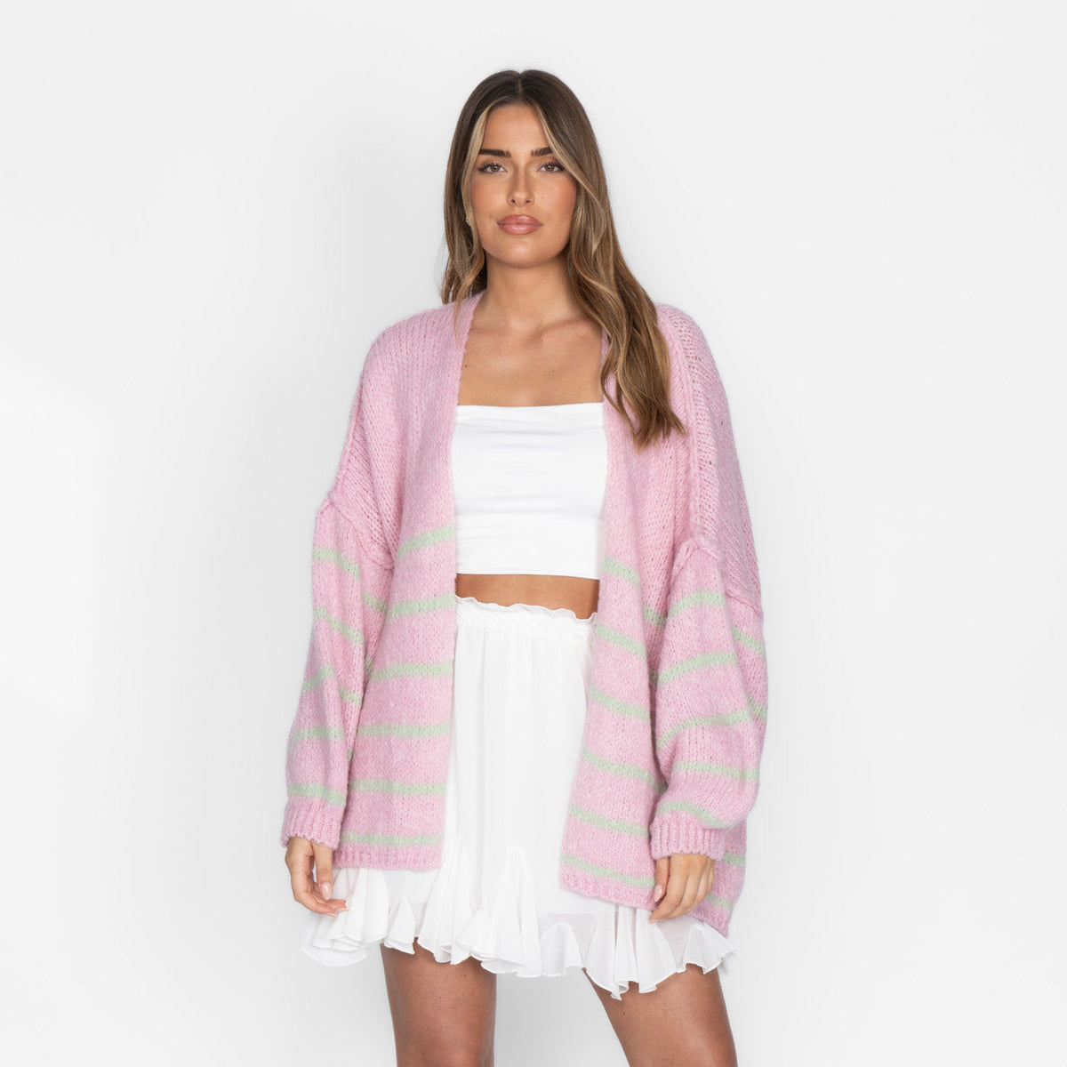 Maribel — Cárdigan de rayas casual acogedor