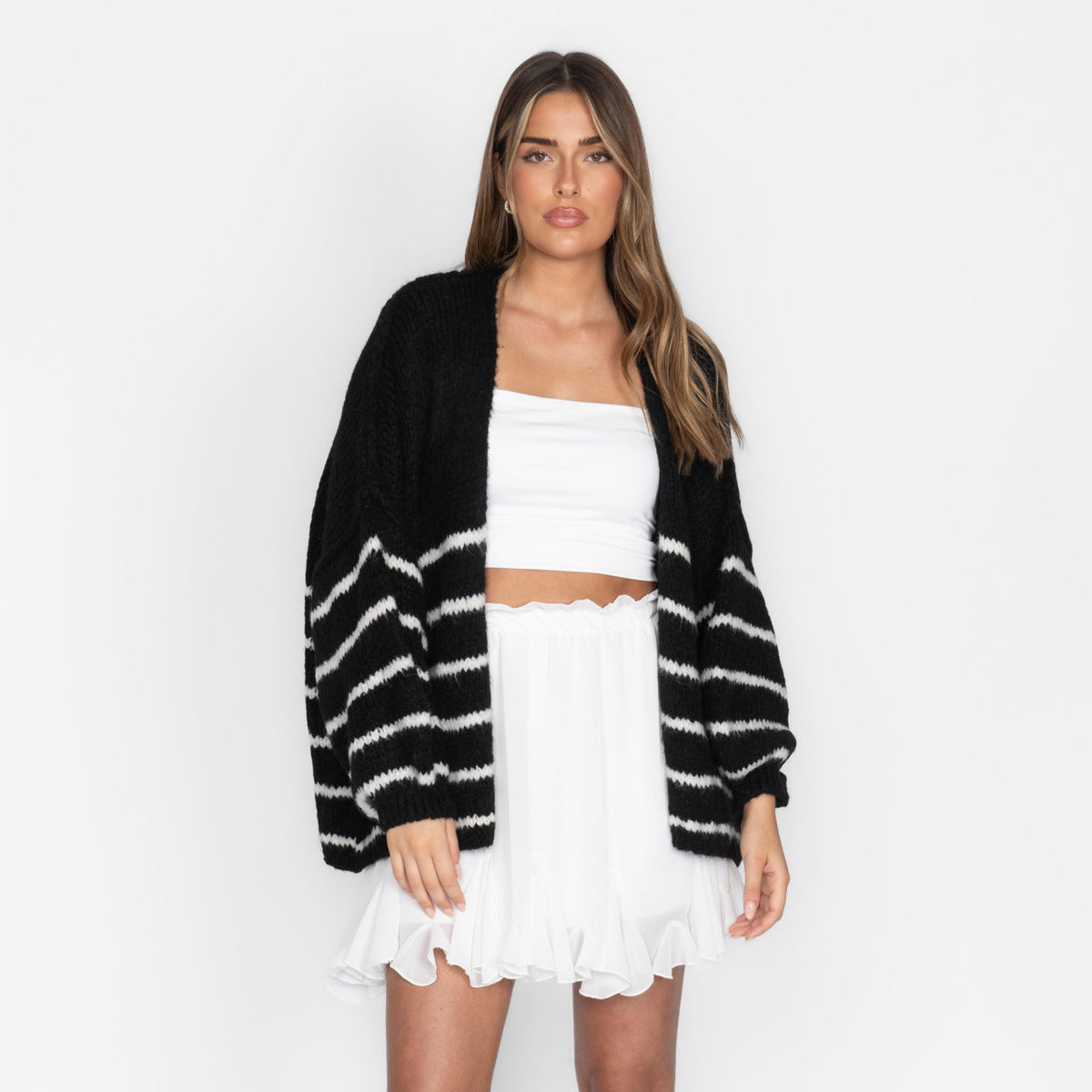 Maribel — Cárdigan de rayas casual acogedor