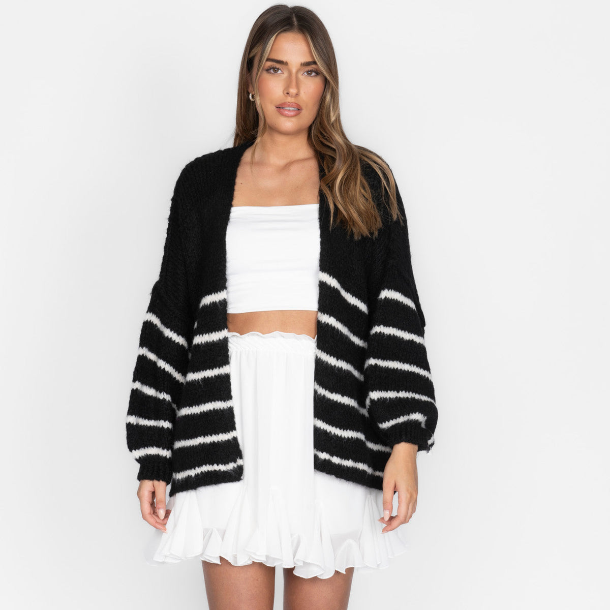 Maribel — Cárdigan de rayas casual acogedor