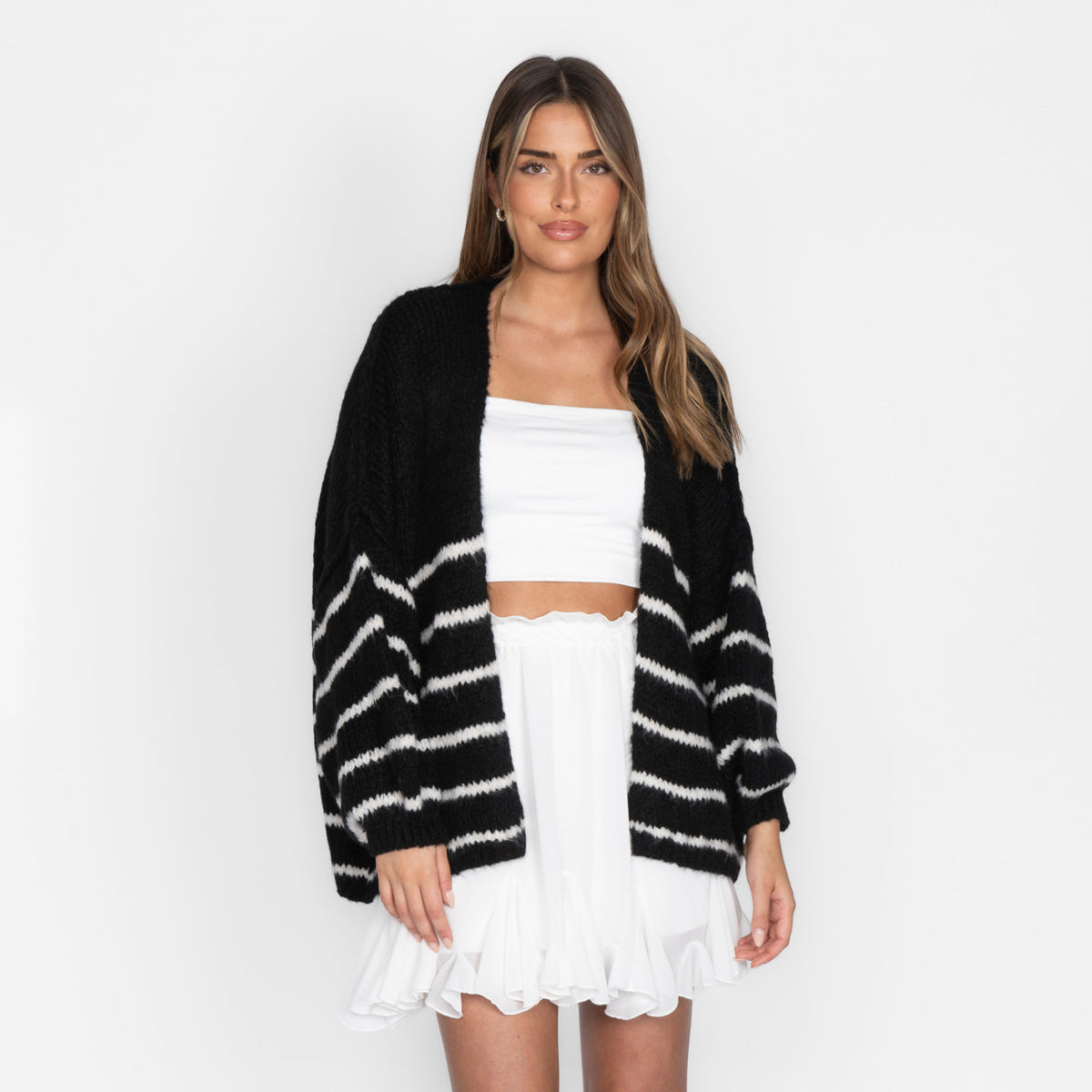 Maribel — Cárdigan de rayas casual acogedor