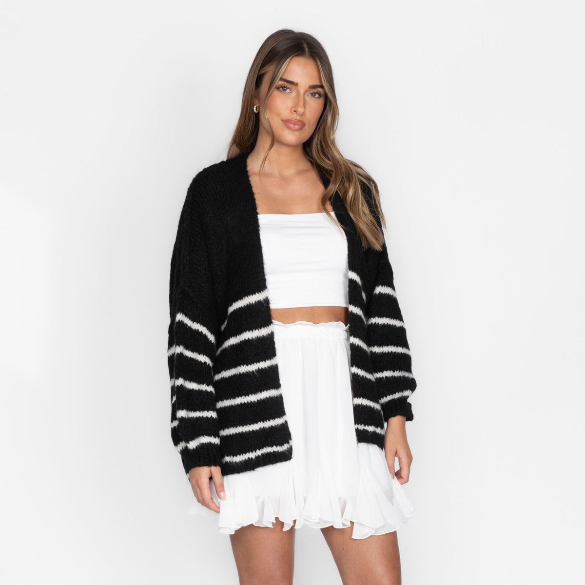Maribel — Cárdigan de rayas casual acogedor