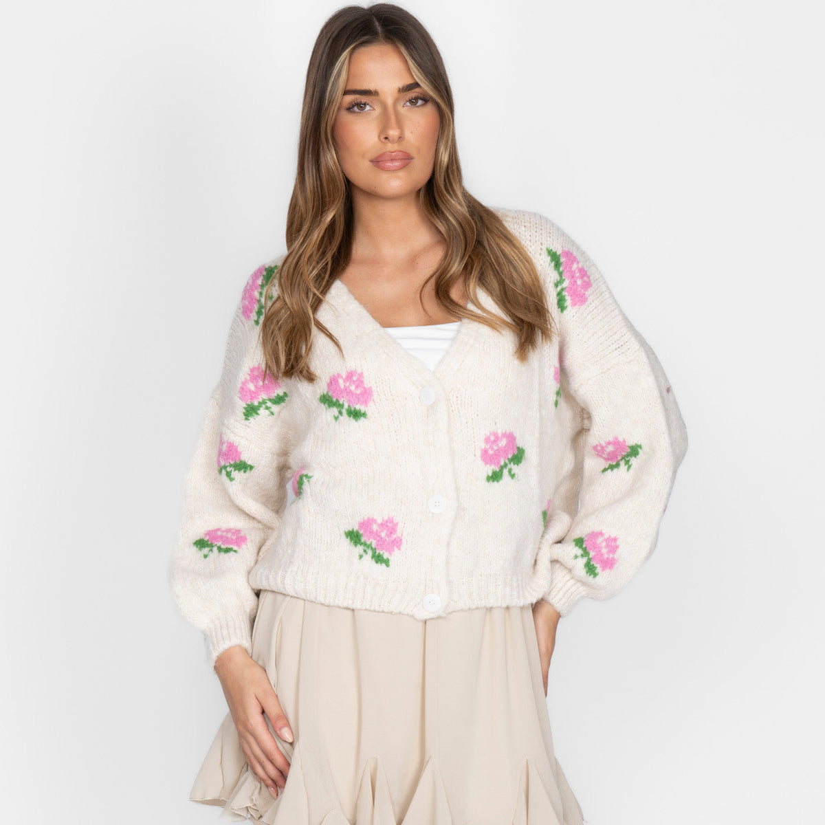 Gisela — Cárdigan holgado con rosas