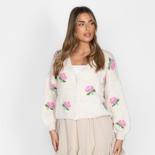 Gisela — Cárdigan holgado con rosas
