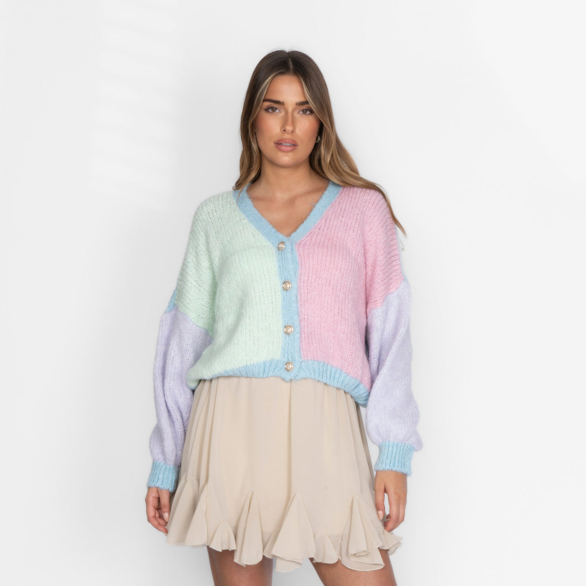 Abril — Cárdigan holgado de terciopelo pastel