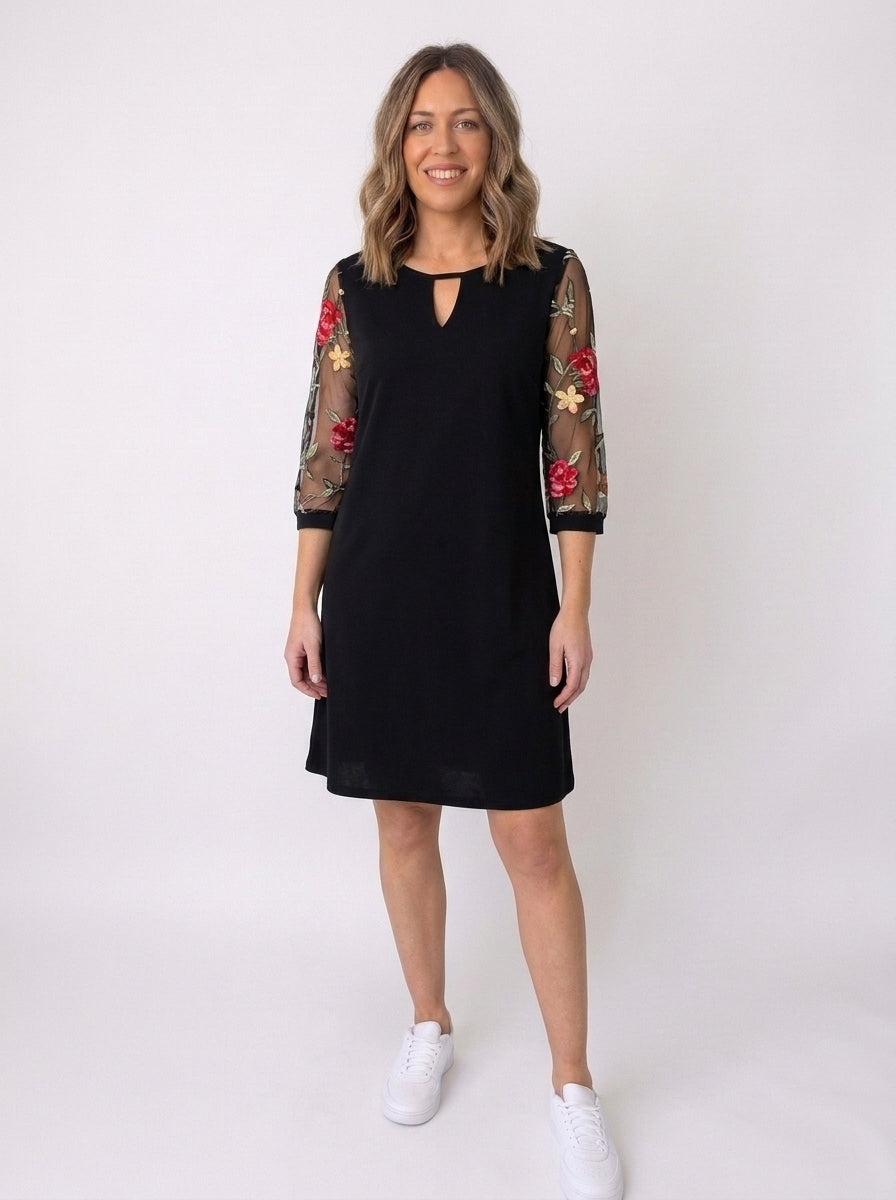 Soledad | Vestido de Cóctel con Mangas Bordadas Mujer Escote V Transparente