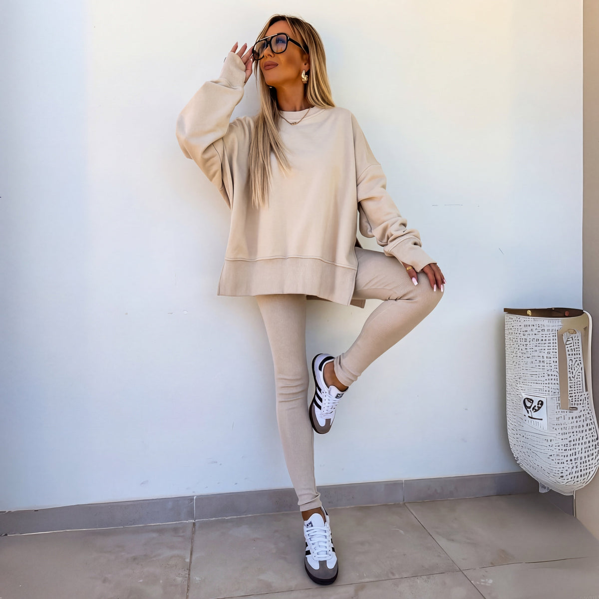 Citlali — Conjunto de sudadera oversize sin capucha y leggings