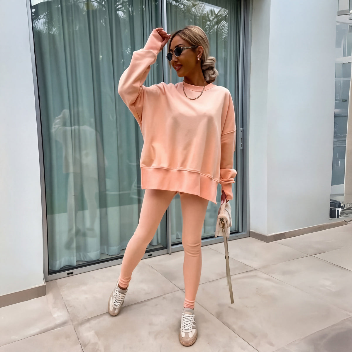 Citlali — Conjunto de sudadera oversize sin capucha y leggings