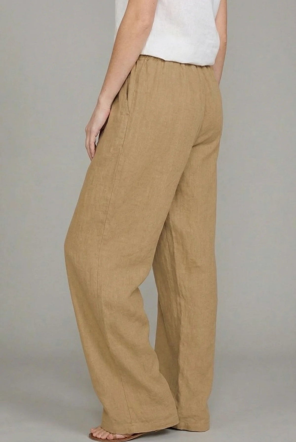 Delfina — Pantalón de lino de pierna ancha con cintura elástica y cordón