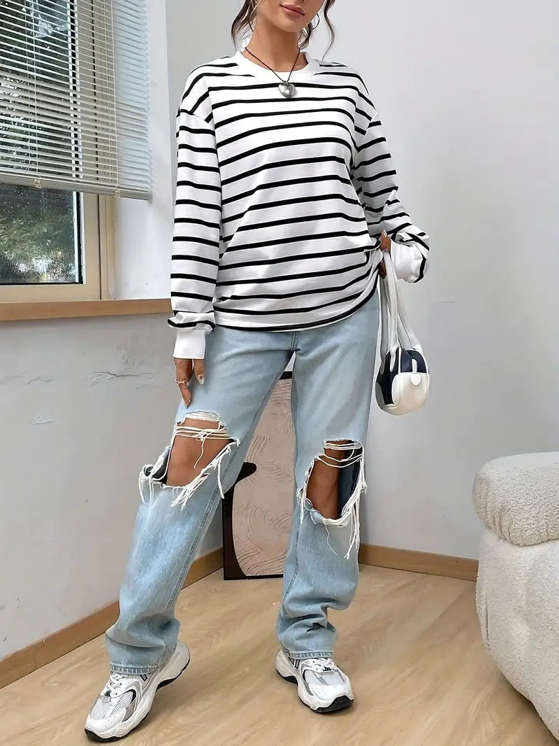 Lena — Sudadera oversize a rayas sin capucha