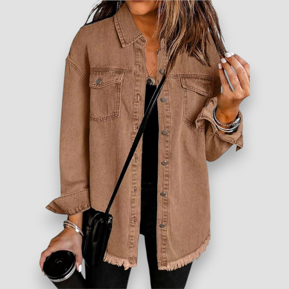 Leda — Sobrecamisa vaquera oversize de manga larga con bolsillos