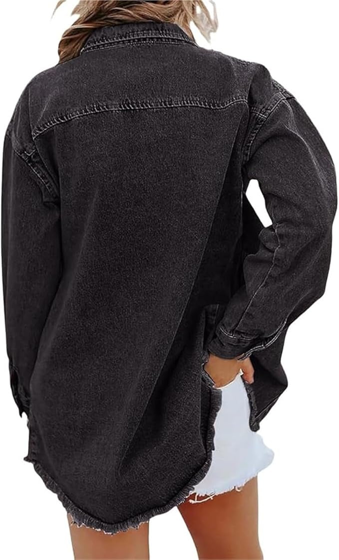 Leda — Sobrecamisa vaquera oversize de manga larga con bolsillos