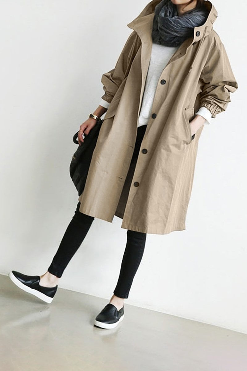 Delia | Chaqueta Larga con Capucha Mujer Botones Manga 3/4
